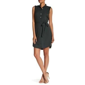 Parker genuine leather trim black shirt dress